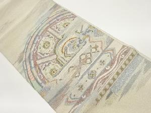 変わり丸文・華紋に横段・霞模様織出し袋帯